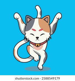 Vector icon of a cute cat jumping like a kung fu move. Premium cat icon
