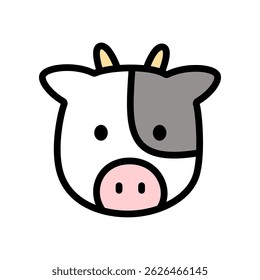 Vector icon of a cute cow head in cartoon style, isolated on white. Perfect for dairy, farm, animal, and kid-friendly designs.