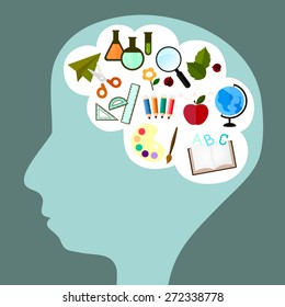 vector icon in cute design about school and study in pattern of kid brain
