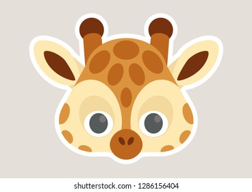 Vector icon of cute giraffe. Cute animal masks for children.