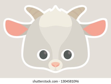 Vector icon of cute goat. Animal mask for children.