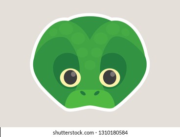 Vector icon of cute green dinosaur face. Dinosaur mask.