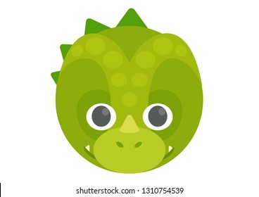 Vector Icon Of Cute Green Dinosaur Face. Dinosaur Mask.