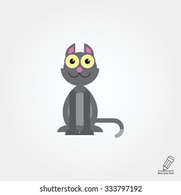 Vector icon of cute grey cartoon cat