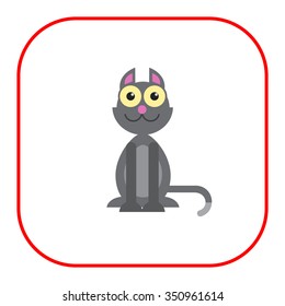 Vector icon of cute grey cartoon cat