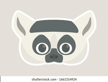Vector icon of cute lemur. Animal mask for children. 