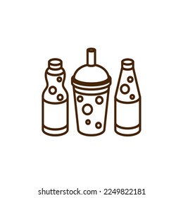 vector icon of cute line doodle soft drink and cola