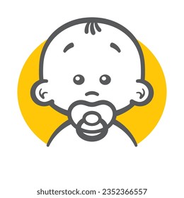 Vector icon cute and little boy child head figure. Isolated on white background.