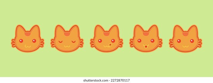 vector icon of a cute orange cat with different facial expressions