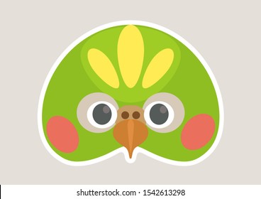 Vector icon of cute parrot. Animal mask for children.