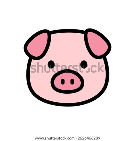 Vector icon of a cute pig head in cartoon style, isolated on white. Ideal for farm, animal, food, Chinese Zodiac, and children’s design themes.