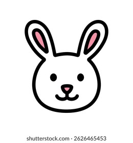 Vector icon of a cute rabbit head in cartoon style, isolated on white. Ideal for Easter, pet, zodiac, and children’s illustrations.