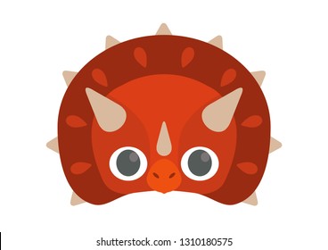 Vector icon of cute red dinosaur (triceratops). Dinosaur mask.