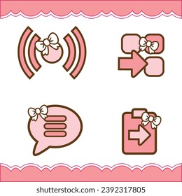 Vector icon cute ribbon and lace cartoon for create a theme, contain connections, menu, home, chat, messages and archive.