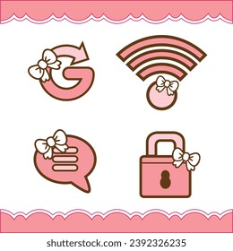 Vector icon cute ribbon and lace cartoon for create a theme, contain signal, connections, chat, messages and lock.