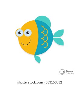 Vector icon of cute smiling cartoon fish