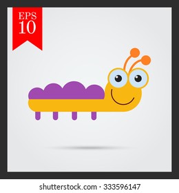 Vector icon of cute smiling cartoon caterpillar