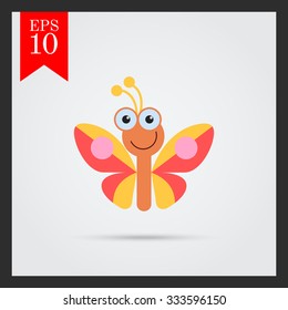 Vector icon of cute smiling cartoon butterfly
