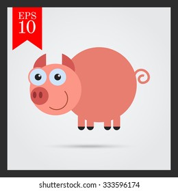 Vector icon of cute smiling cartoon pig
