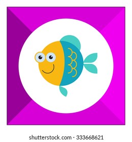 Vector icon of cute smiling cartoon fish