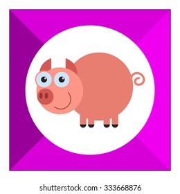 Vector icon of cute smiling cartoon pig