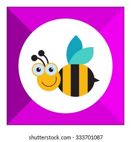 Vector icon of cute smiling cartoon bee