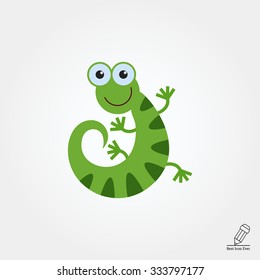 Vector icon of cute smiling cartoon lizard