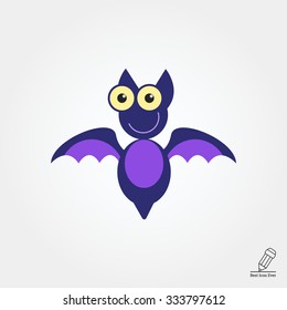 Vector icon of cute smiling cartoon bat