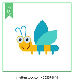 Vector icon of cute smiling cartoon dragonfly
