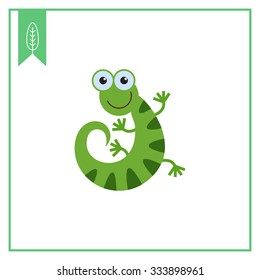 Vector icon of cute smiling cartoon lizard