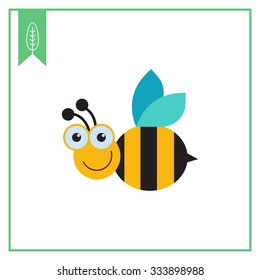 Vector icon of cute smiling cartoon bee