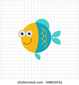 Vector icon of cute smiling cartoon fish