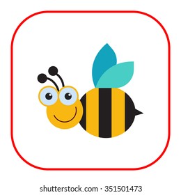 Vector icon of cute smiling cartoon bee