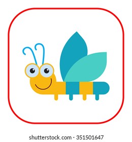 Vector icon of cute smiling cartoon dragonfly