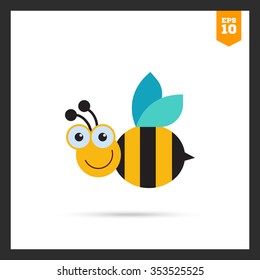 Vector icon of cute smiling cartoon bee