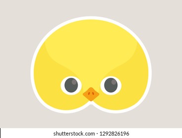 Vector icon of cute yellow chicken. Animal mask for children.