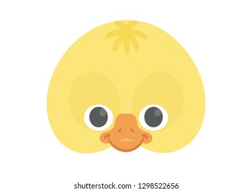 Vector icon of cute yellow duckling. Animal mask for children.