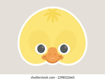 Vector icon of cute yellow duckling. Animal mask for children.