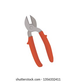 Icono vectorial del alicates de corte con mango rojo, diseño plano