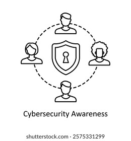  Vector icon for Cybersecurity Awareness. Depicts a shield and connected people to symbolize safe digital environments.