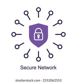 Icono de Vector para ciberseguridad y redes seguras. Muestra un escudo superpuesto a un gráfico de red para enfatizar la seguridad en las redes digitales.