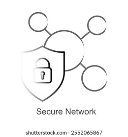 Icono de Vector para ciberseguridad y redes seguras. Muestra un escudo superpuesto a un gráfico de red para enfatizar la seguridad en las redes digitales.