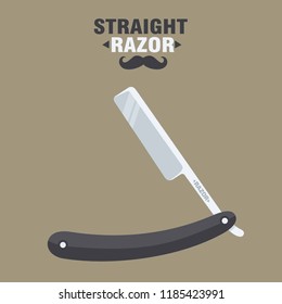 
Vector icon of a dangerous razor and  mustache. Illustration of a vintage razor in a flat style. Text:Straight razor