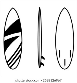 Vector Icon Dark blue surfboard shown in full,
classic-modern vibe from all angles,
line art style