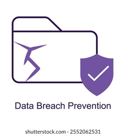 Ícone de vetor para prevenção de violação de dados. Possui um cadeado e um escudo seguros para simbolizar a proteção de informações confidenciais.