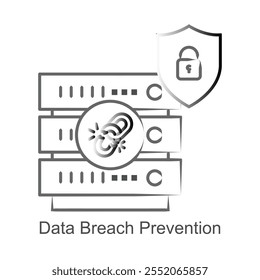Ícone de vetor para prevenção de violação de dados. Possui um cadeado e um escudo seguros para simbolizar a proteção de informações confidenciais.
