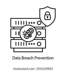 Ícone de vetor para prevenção de violação de dados. Possui um cadeado e um escudo seguros para simbolizar a proteção de informações confidenciais.