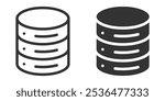 Vector icon of a database stack in two color variations, representing data storage, servers, or technology. Ideal for IT and tech concepts.