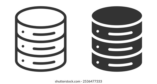 Icono de Vector de una pila de base de datos en dos variaciones de color, que representa el almacenamiento de datos, los servidores o la tecnología. Ideal para conceptos de TI y tecnología.