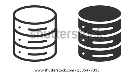 Vector icon of a database stack in two color variations, representing data storage, servers, or technology. Ideal for IT and tech concepts.